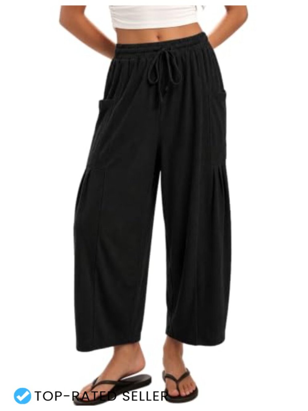 Wide Leg Palazzo Pants Drawstring Elastic Waist Lounge Trousers with Pockets